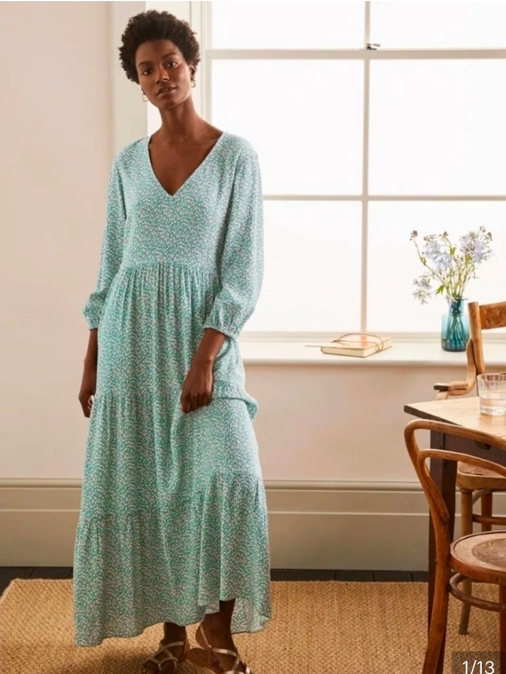 Boden Mint Green Floral Tiered Maxi Dress